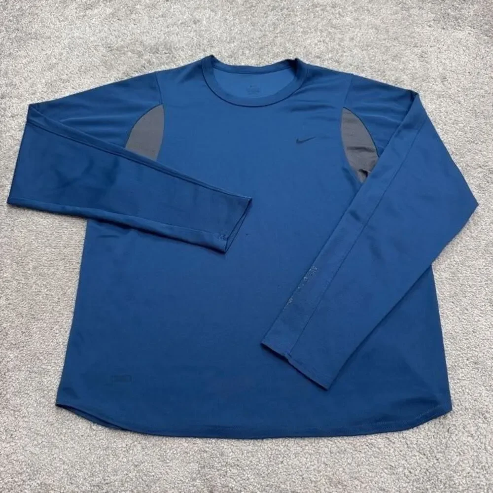 Nike Vintage Y2K Long Sleeve Active T-Shirt Mens Medium Blue Crew Athletic Tee